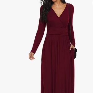 Maroon long sleeve maxi dress WITH pockets
